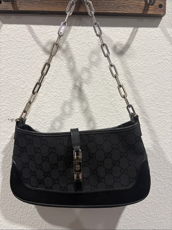 Gucci Handbags - Vintage Gucci Black Monogram Shoulder Bag with Silver Chain